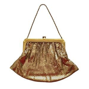 Whiting & Davis Vintage Mesh Bag Purse Gold Metal Mesh & Chain Cocktail Holiday